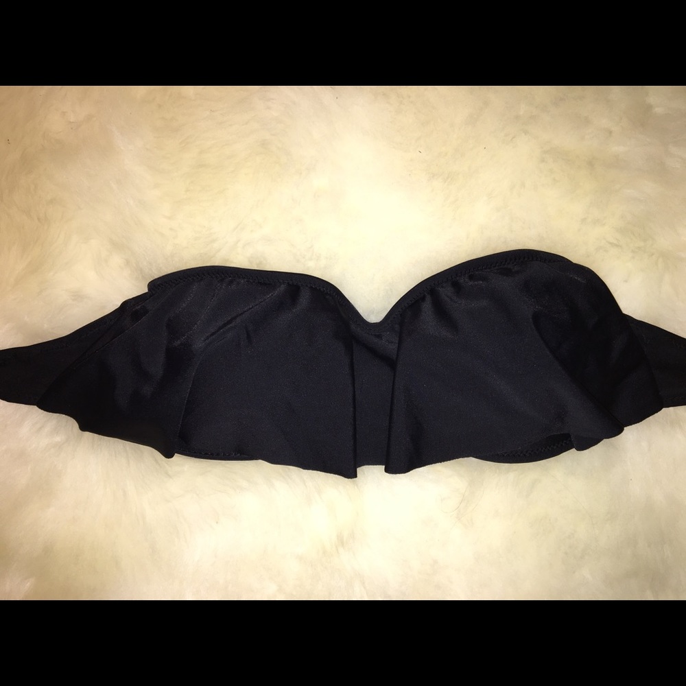 Black Ruffled Bandeau Bikini Top